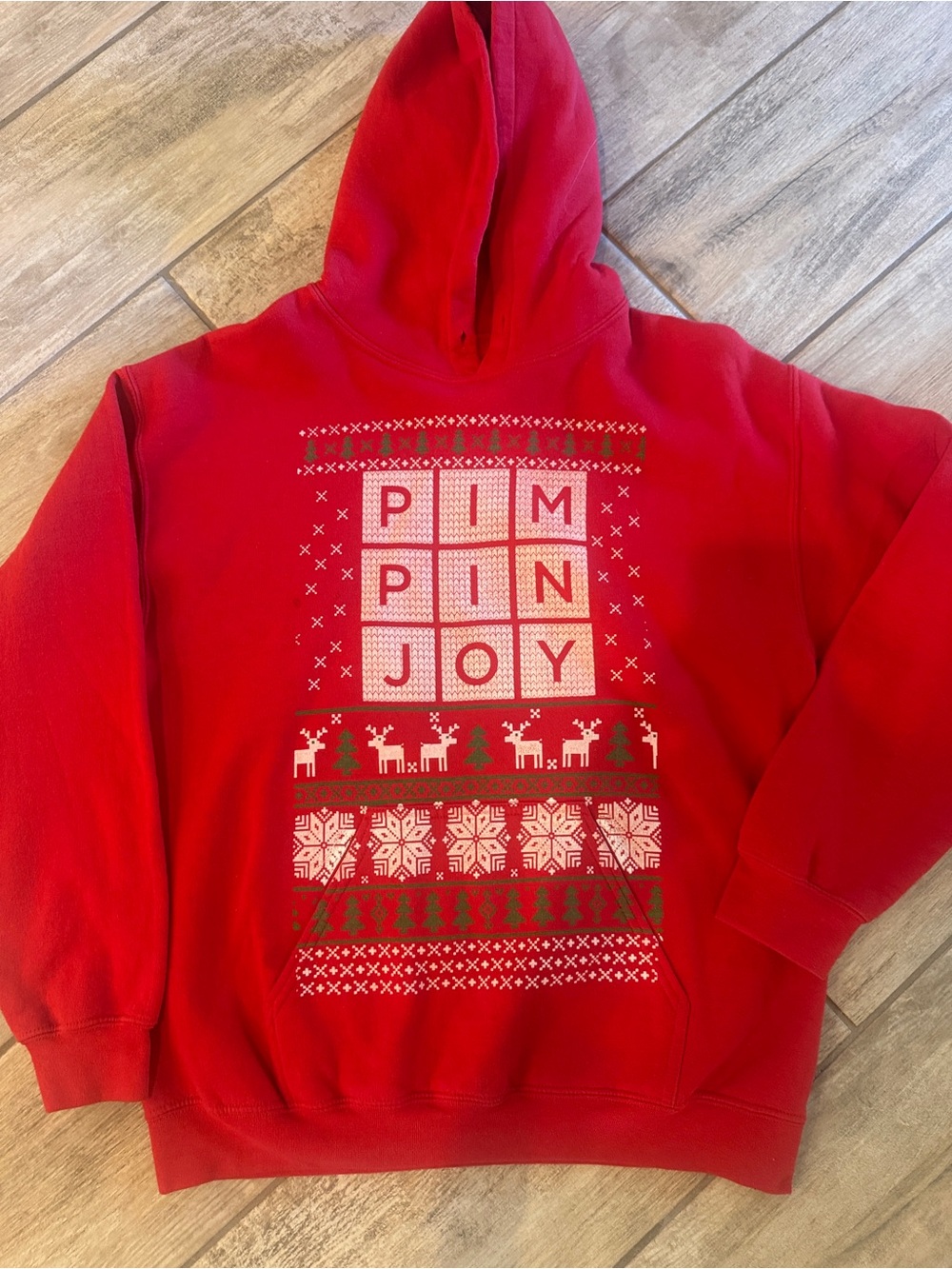 Pimpin Joy Red Holiday Graphic Hoodie Sweater Sweatshirt Bundle size Medium